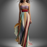 Asia | Vestido largo de Mujer sin tirantes, colorido y plisado