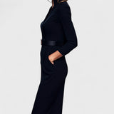 Mandarin - Vestido negro refinado con cinturón y cuello