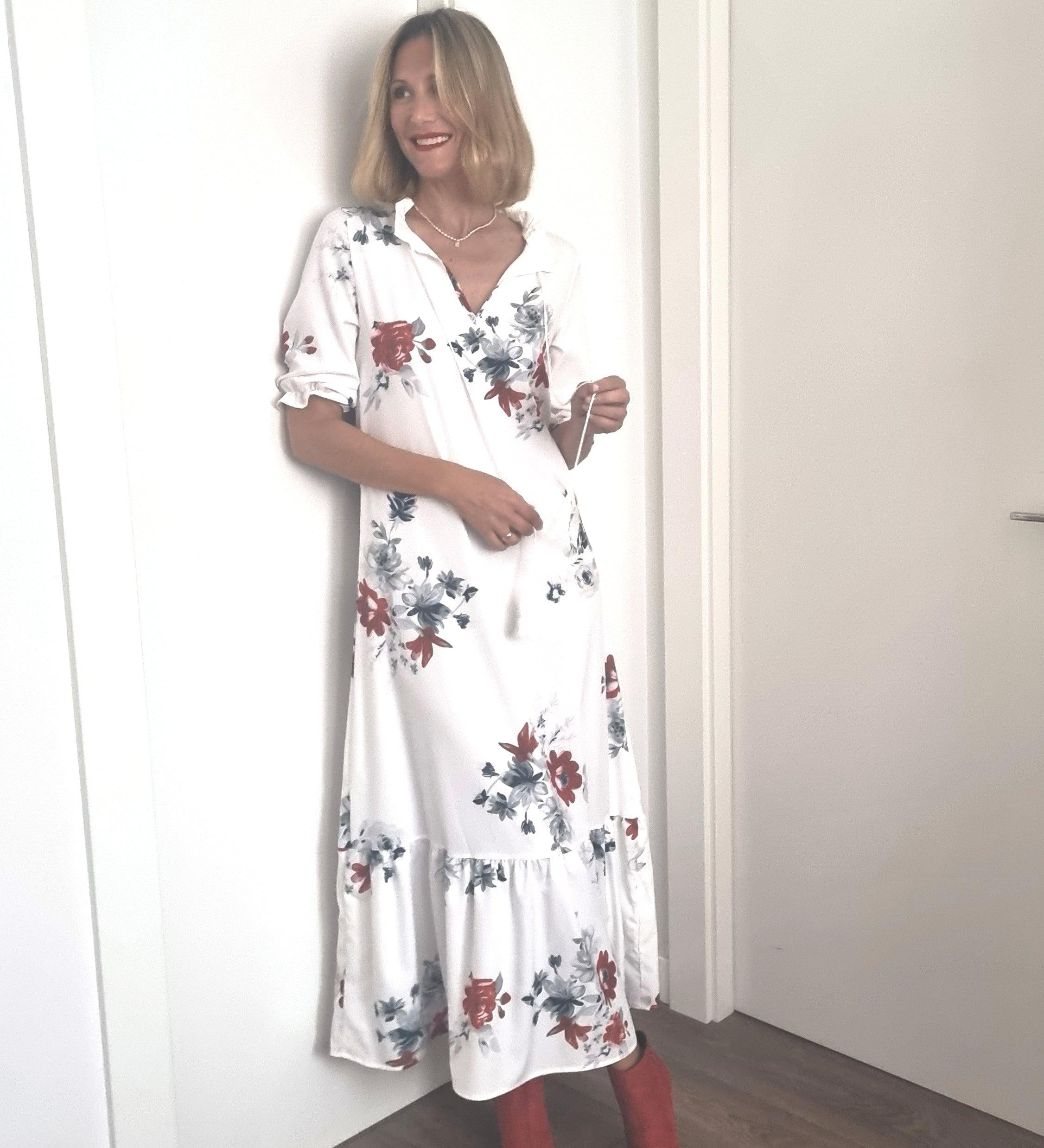 Dúnia™ VESTIDO LARGO CON ESTAMPADO Y VOLANTES