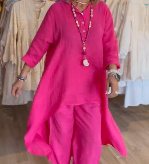Chiara™ Traje casual de lino de color liso para mujer