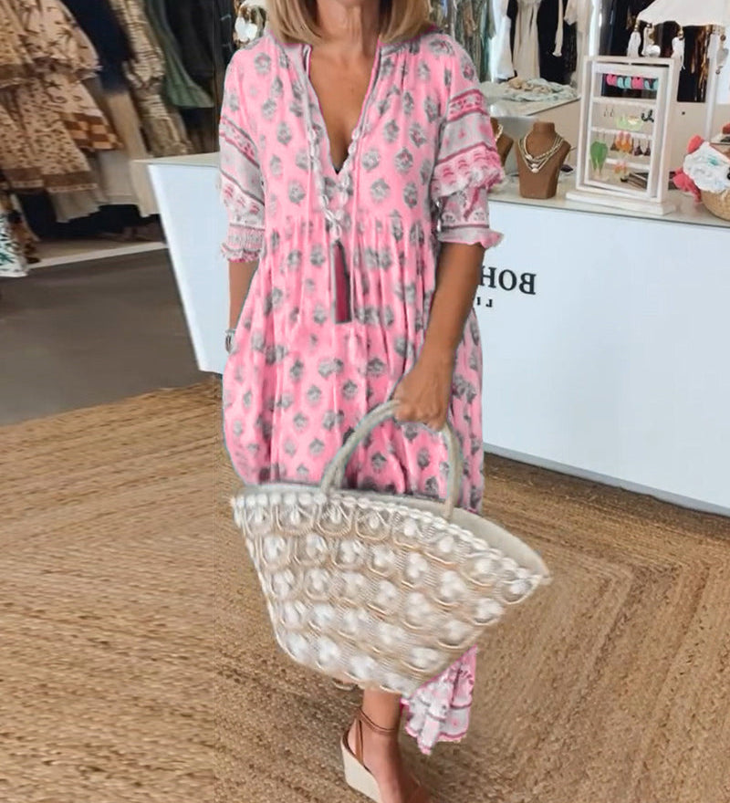 Modena - Vestido casual estampado con escote en V y media manga para Mujer