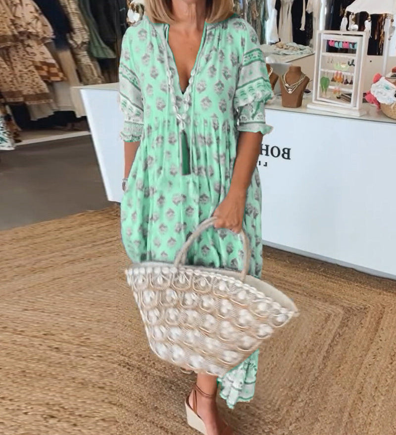 Modena - Vestido casual estampado con escote en V y media manga para Mujer
