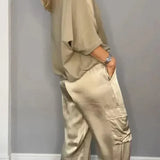 Bindi™ Conjunto elegante de camisa de media manga y pantalones informales