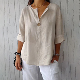 ARAI - Top de algodón y lino con cuello en V y botones
