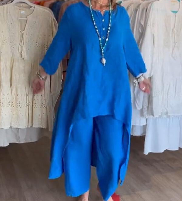 Chiara™ Traje casual de lino de color liso para mujer