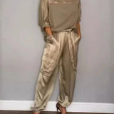 Bindi™ Conjunto elegante de camisa de media manga y pantalones informales