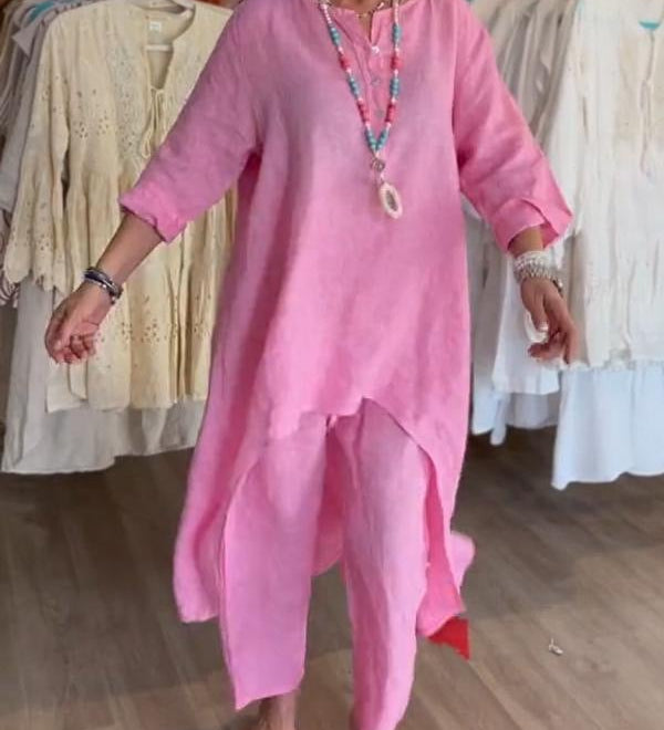 Chiara™ Traje casual de lino de color liso para mujer