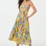 Lisa – Vestido largo plisado con estampado floral