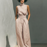 Aida - Conjunto de Blusa Sin Mangas y Pantalones de Pierna Ancha en Algodón y Lino Minimalista para Mujer