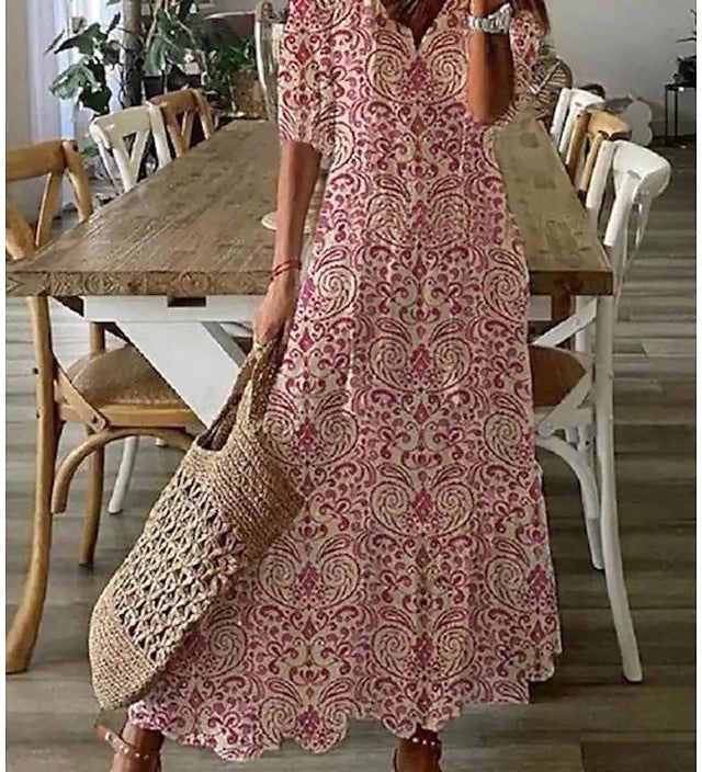 Dúnia™ VESTIDO LARGO CON ESTAMPADO Y VOLANTES
