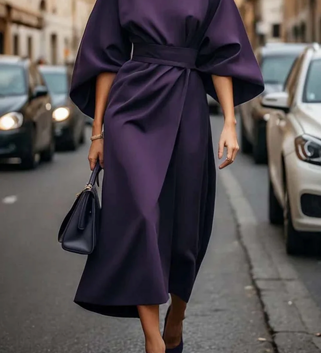 Sofia - Vestido elegante con mangas farol y cinturón para Mujer