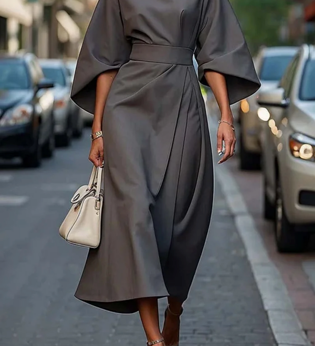 Sofia - Vestido elegante con mangas farol y cinturón para Mujer