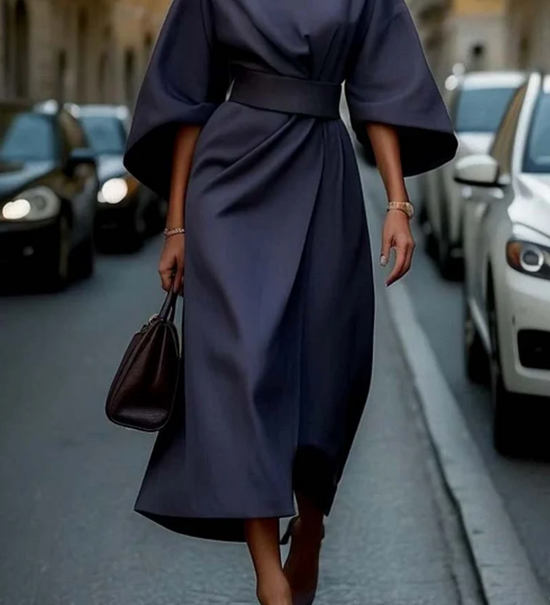 Sofia - Vestido elegante con mangas farol y cinturón para Mujer