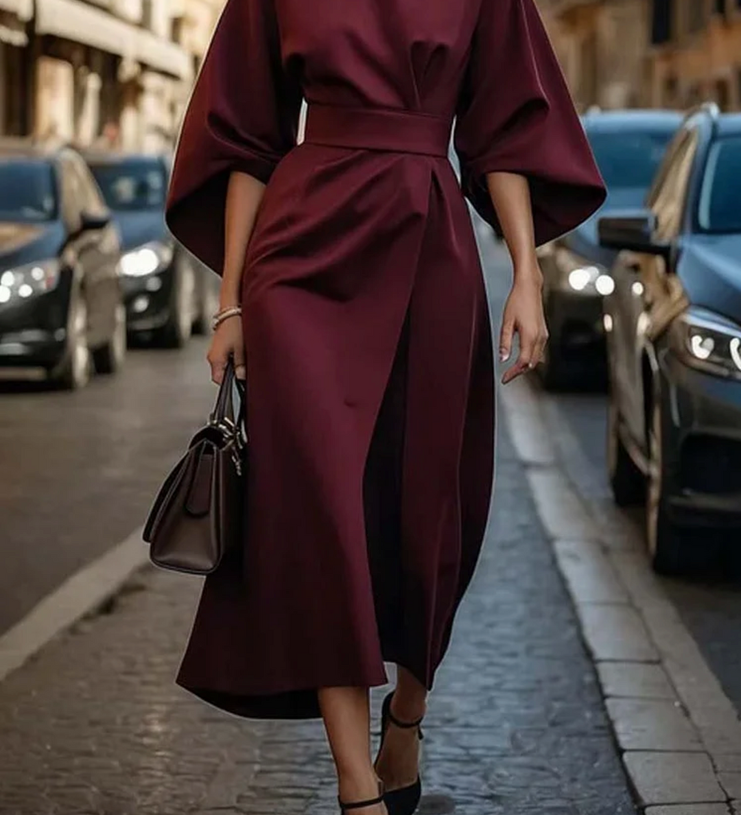 Sofia - Vestido elegante con mangas farol y cinturón para Mujer