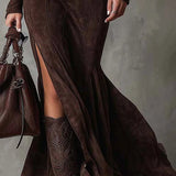 Lunori™ | Vestido largo de ante Alessia