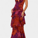 Domenica - Vestido de Gasa con Escote en V y Capas Fluidas para Mujer