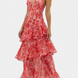 Domenica - Vestido de Gasa con Escote en V y Capas Fluidas para Mujer