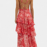 Domenica - Vestido de Gasa con Escote en V y Capas Fluidas para Mujer