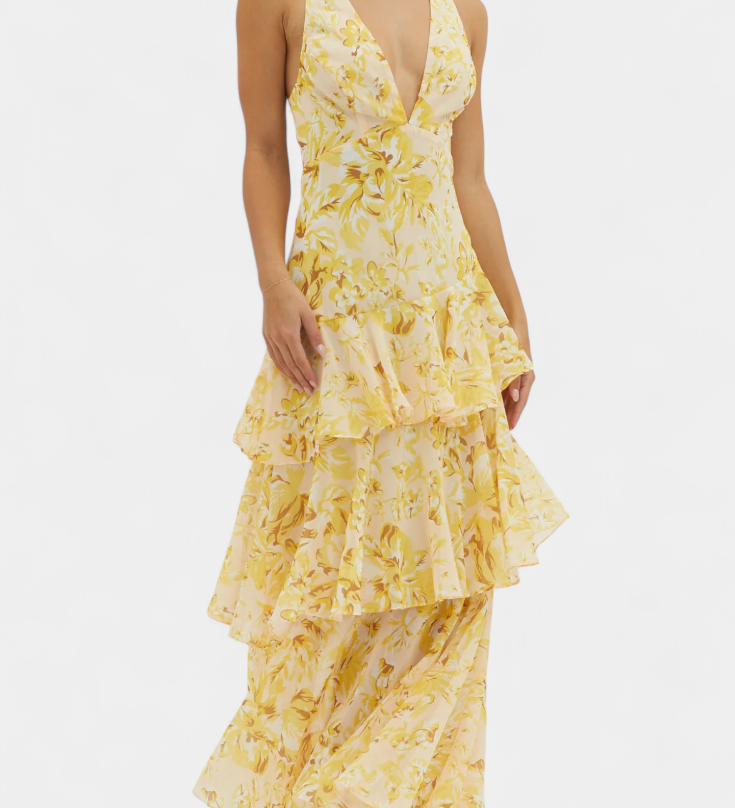 Domenica - Vestido de Gasa con Escote en V y Capas Fluidas para Mujer
