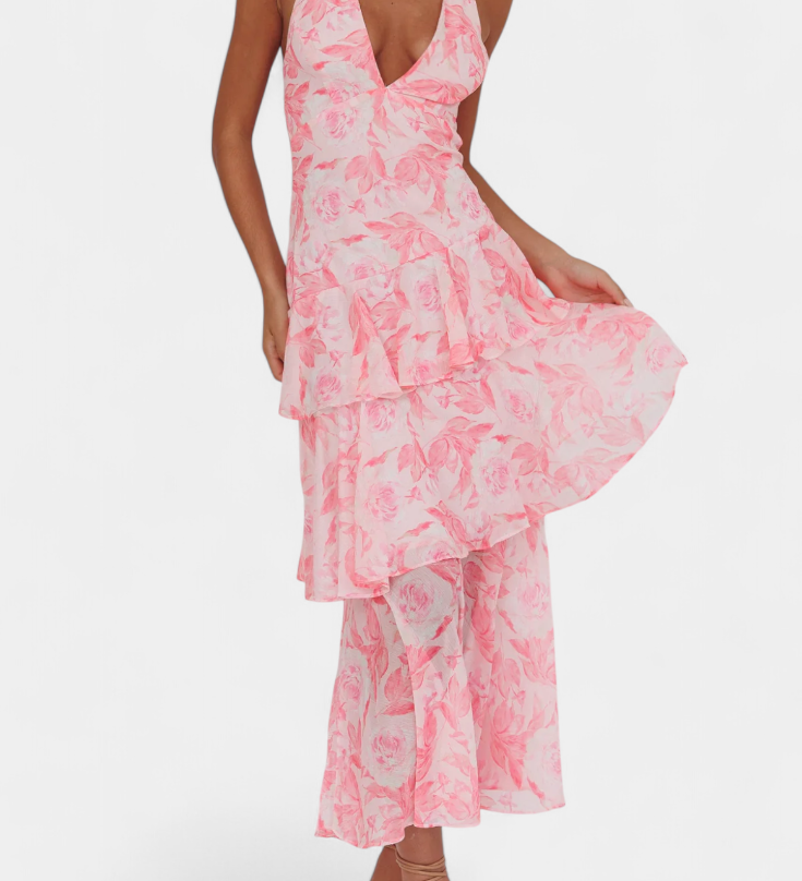 Domenica - Vestido de Gasa con Escote en V y Capas Fluidas para Mujer