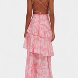 Domenica - Vestido de Gasa con Escote en V y Capas Fluidas para Mujer