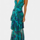 Domenica - Vestido de Gasa con Escote en V y Capas Fluidas para Mujer